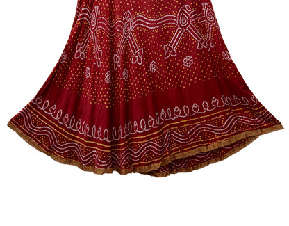 Indian Vintage red Pure satin silk Bandhani printed Lehenga/Skirt garba night Wear