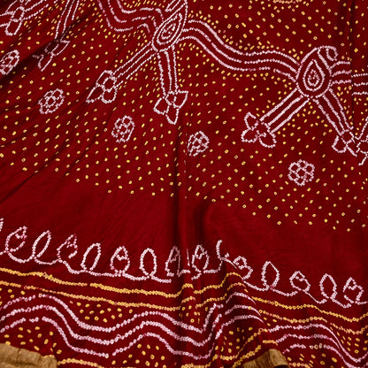 Indian Vintage red Pure satin silk Bandhani printed Lehenga/Skirt garba night Wear