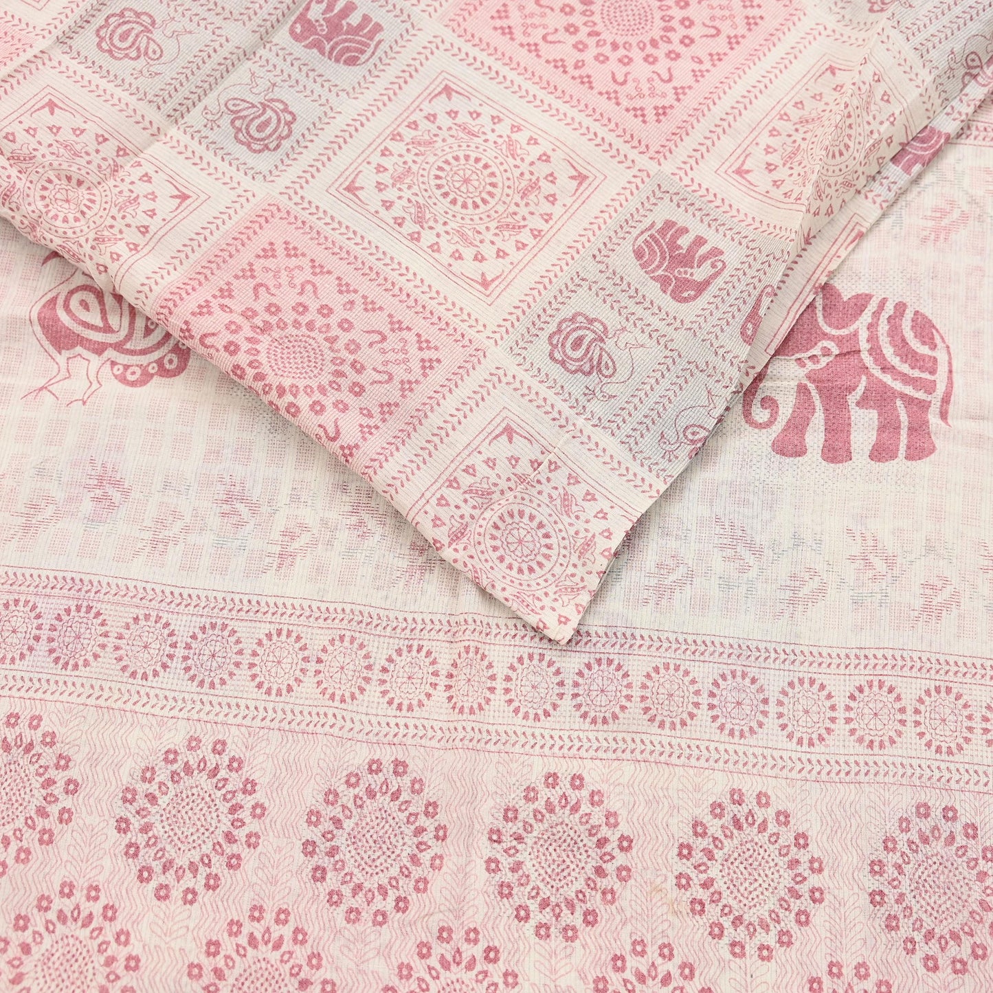 Indian Vintage Sari Ivory Printed Pure Cotton Sarees 5Yd Craft Fabric Soft Sewing Sarong Wrap Boho Upcycle quilting Dress making