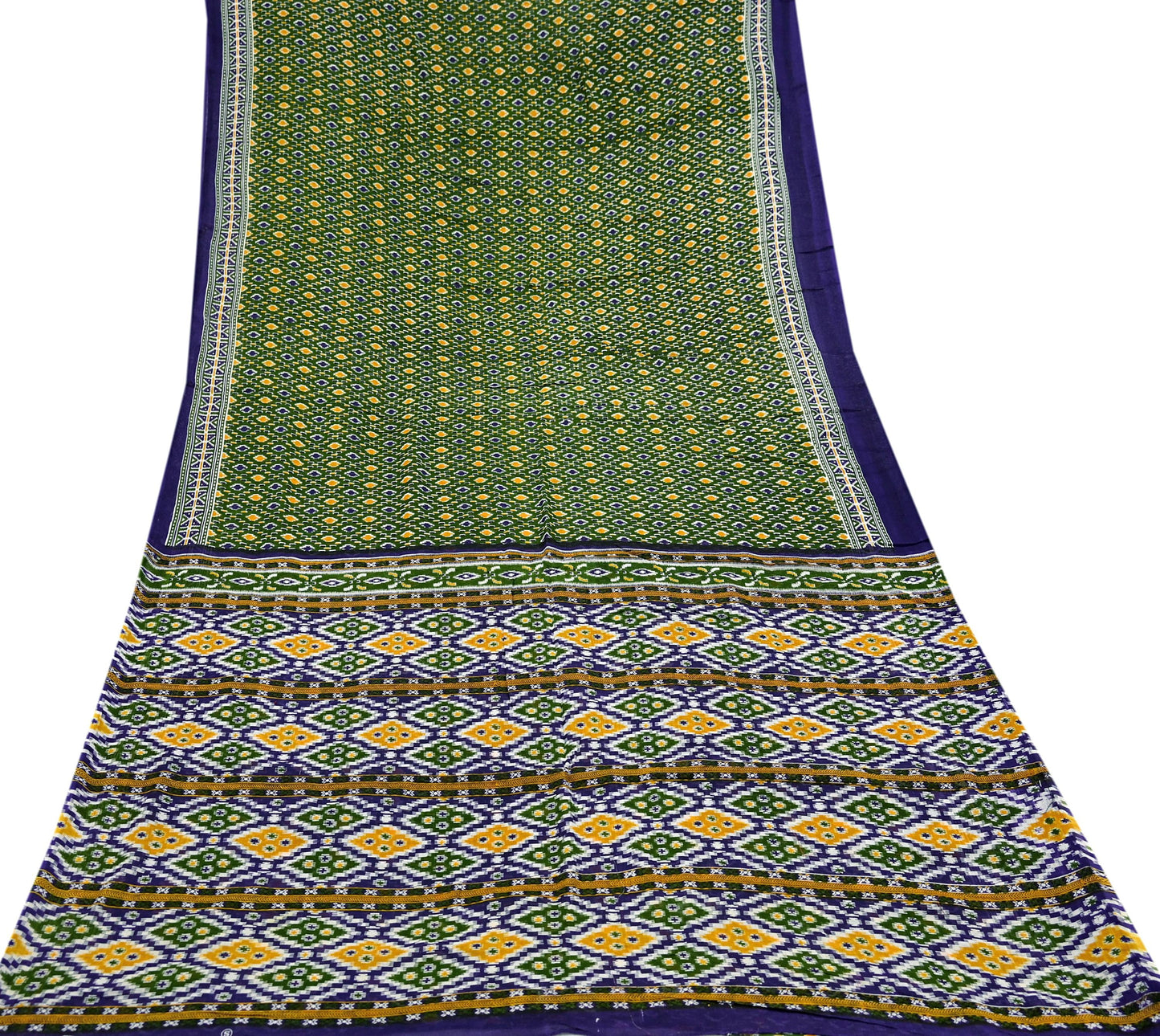 Indian Vintage Sari Blue & Green Pure Cotton Printed Sarees Craft Fabric 5Yd Soft Sewing Sarong Wrap Boho Floral Quilting Upcycle Crafting