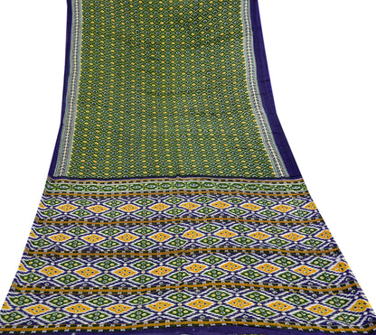 Indian Vintage Sari Blue & Green Pure Cotton Printed Sarees Craft Fabric 5Yd Soft Sewing Sarong Wrap Boho Floral Quilting Upcycle Crafting