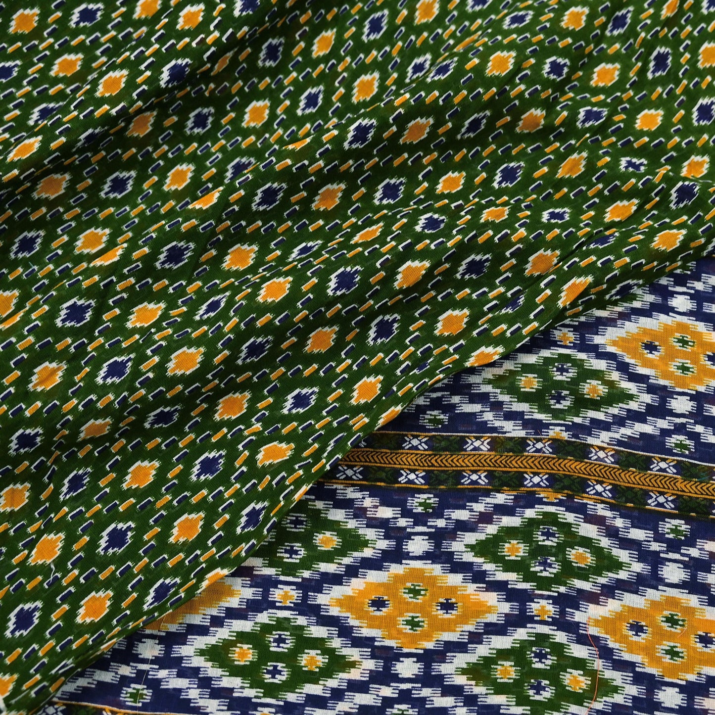 Indian Vintage Sari Blue & Green Pure Cotton Printed Sarees Craft Fabric 5Yd Soft Sewing Sarong Wrap Boho Floral Quilting Upcycle Crafting