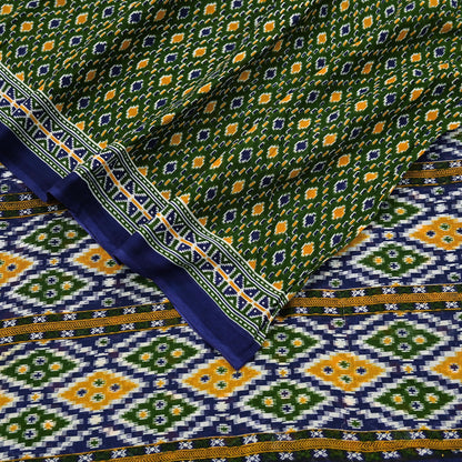 Indian Vintage Sari Blue & Green Pure Cotton Printed Sarees Craft Fabric 5Yd Soft Sewing Sarong Wrap Boho Floral Quilting Upcycle Crafting