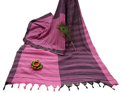 Indian Vintage Sari Pink Woven 100% Pure Cotton Sarees Craft Fabric 5Yd Stripes Upcycle Quilting Crafting Dress making Upcycle Boho Wrap