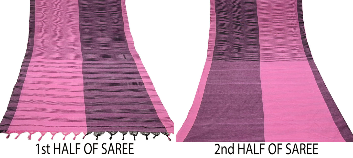 Indian Vintage Sari Pink Woven 100% Pure Cotton Sarees Craft Fabric 5Yd Stripes Upcycle Quilting Crafting Dress making Upcycle Boho Wrap