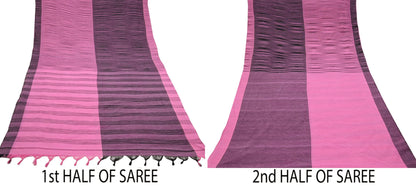 Indian Vintage Sari Pink Woven 100% Pure Cotton Sarees Craft Fabric 5Yd Stripes Upcycle Quilting Crafting Dress making Upcycle Boho Wrap