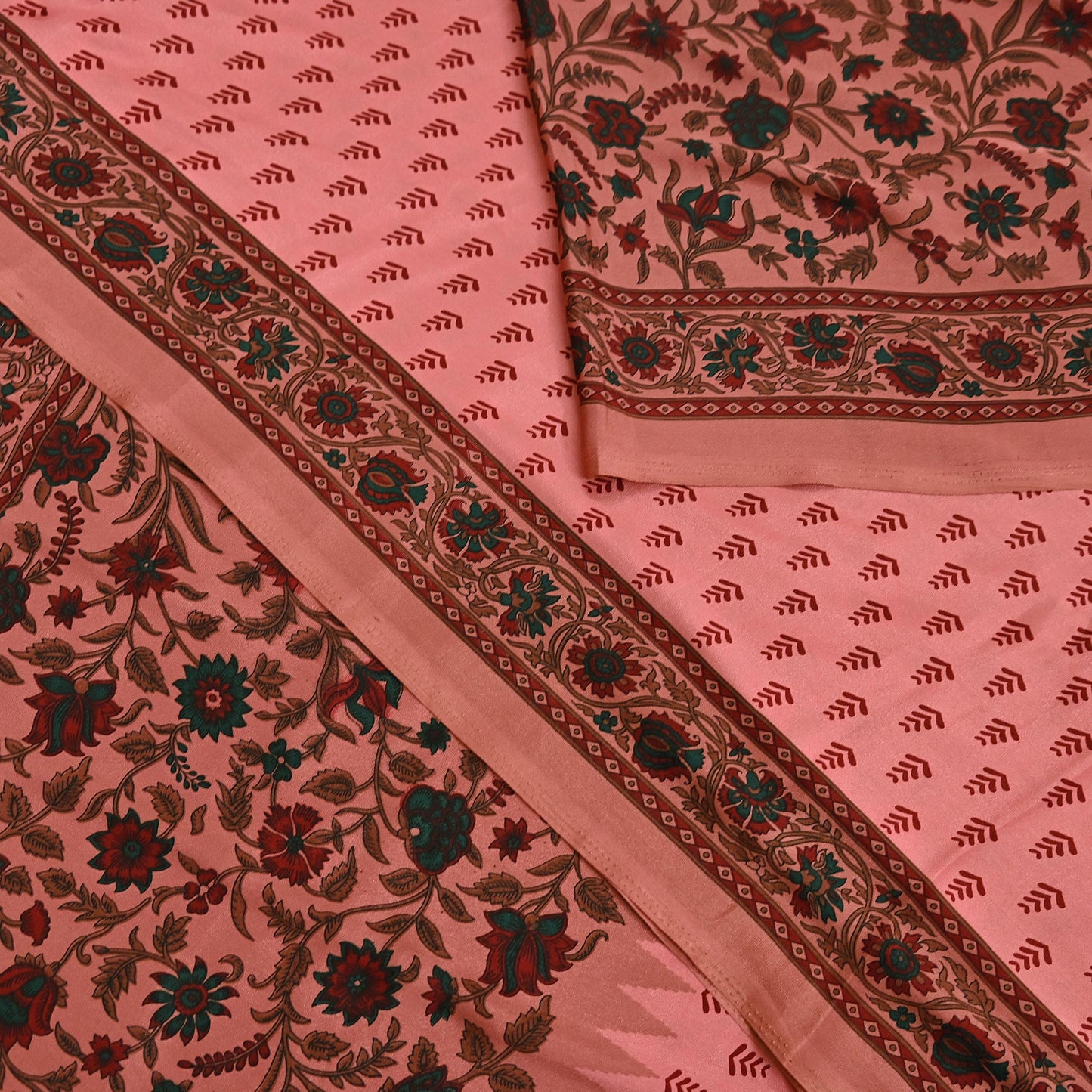 Indian Vintage Sari Peach Moss Crepe Printed Sarees 6yd Craft Fabric Sewing Floral Soft Dress making Quilting Crafting Upcycle Used