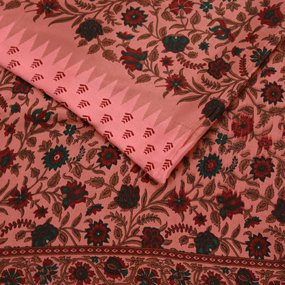 Indian Vintage Sari Peach Moss Crepe Printed Sarees 6yd Craft Fabric Sewing Floral Soft Dress making Quilting Crafting Upcycle Used