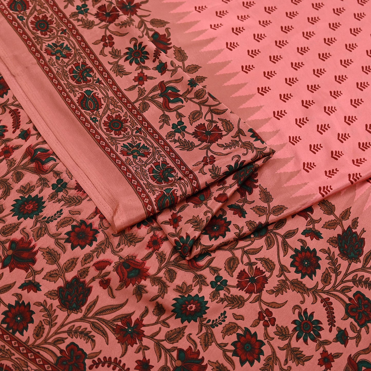 Indian Vintage Sari Peach Moss Crepe Printed Sarees 6yd Craft Fabric Sewing Floral Soft Dress making Quilting Crafting Upcycle Used