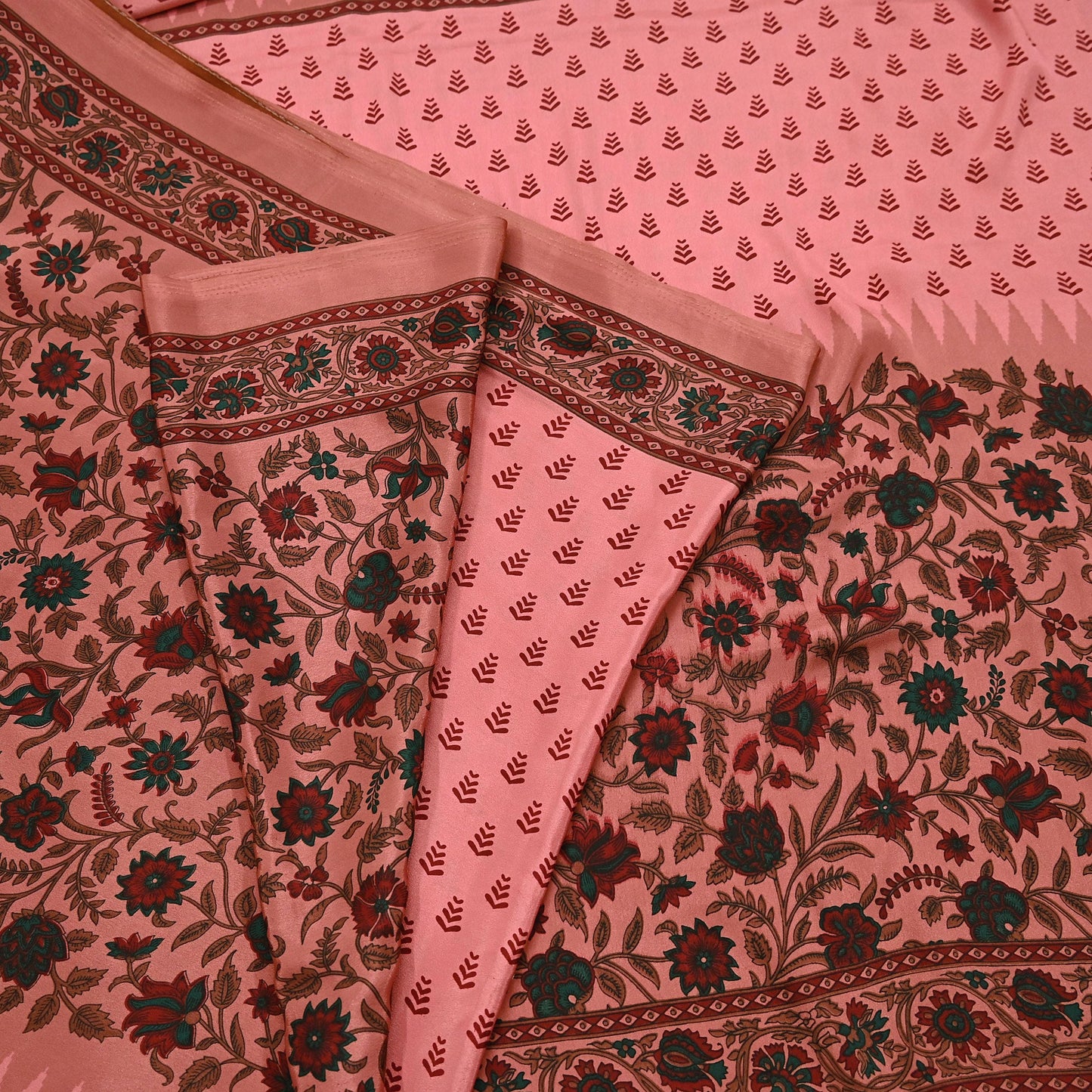 Indian Vintage Sari Peach Moss Crepe Printed Sarees 6yd Craft Fabric Sewing Floral Soft Dress making Quilting Crafting Upcycle Used