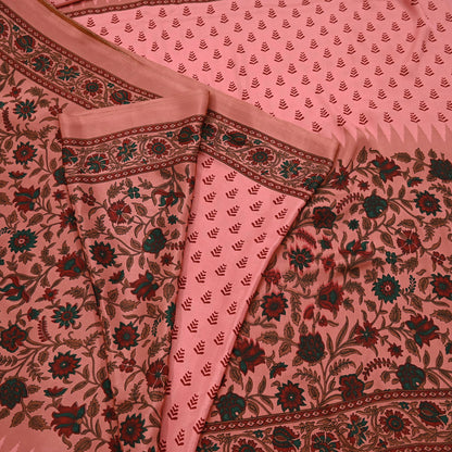 Indian Vintage Sari Peach Moss Crepe Printed Sarees 6yd Craft Fabric Sewing Floral Soft Dress making Quilting Crafting Upcycle Used