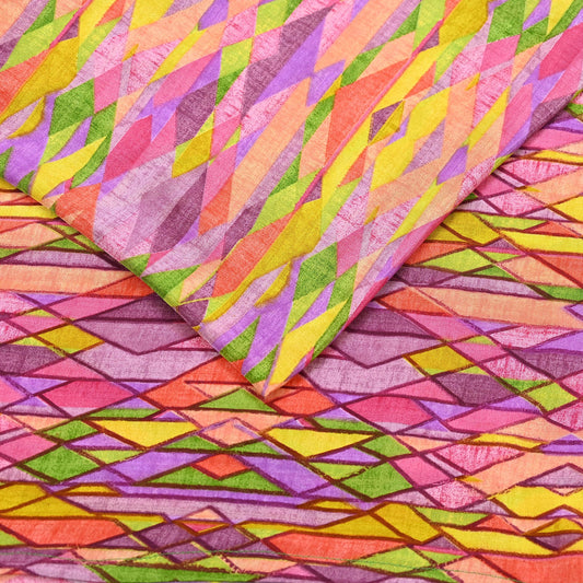 Indian Vintage Multi Artificial silk Digital Printed Saree Geometric 6 Yards Soft Craft Fabric for Dressmaking, Décor, Quilting