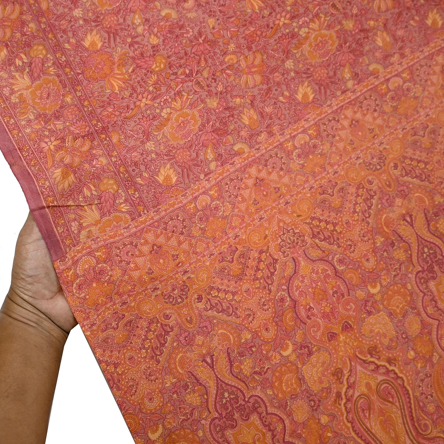 Indian Vintage Sari Brown Printed 100% Pure Satin Silk Sarees 5yd Sewing Craft Fabric Dress Making Wrap Upcycle Quilting Crafting