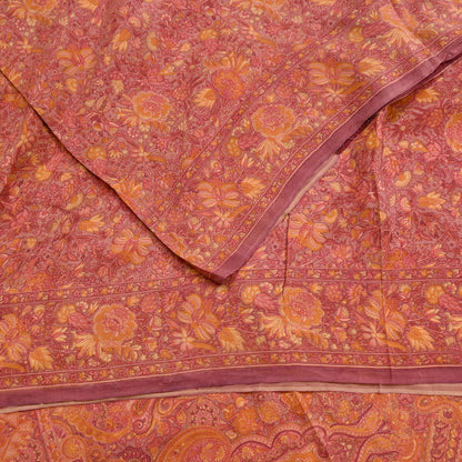 Indian Vintage Sari Brown Printed 100% Pure Satin Silk Sarees 5yd Sewing Craft Fabric Dress Making Wrap Upcycle Quilting Crafting