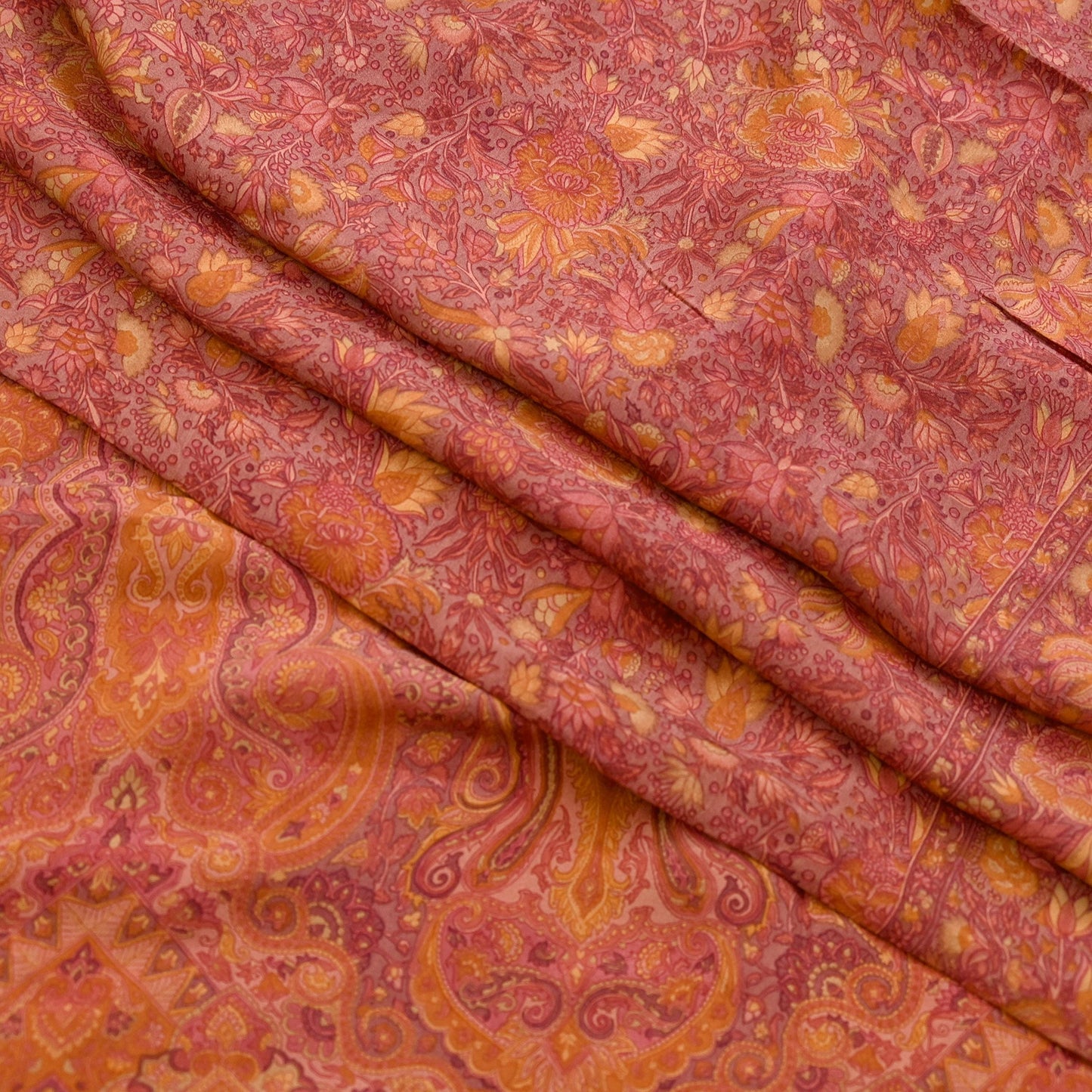 Indian Vintage Sari Brown Printed 100% Pure Satin Silk Sarees 5yd Sewing Craft Fabric Dress Making Wrap Upcycle Quilting Crafting