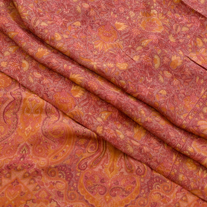 Indian Vintage Sari Brown Printed 100% Pure Satin Silk Sarees 5yd Sewing Craft Fabric Dress Making Wrap Upcycle Quilting Crafting