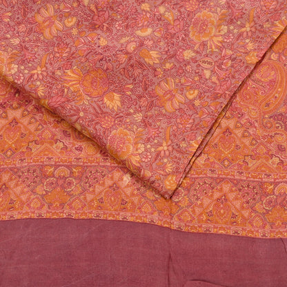 Indian Vintage Sari Brown Printed 100% Pure Satin Silk Sarees 5yd Sewing Craft Fabric Dress Making Wrap Upcycle Quilting Crafting