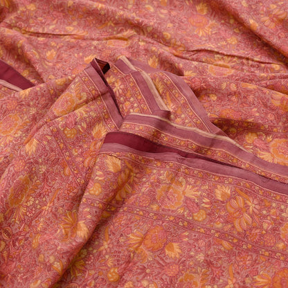 Indian Vintage Sari Brown Printed 100% Pure Satin Silk Sarees 5yd Sewing Craft Fabric Dress Making Wrap Upcycle Quilting Crafting