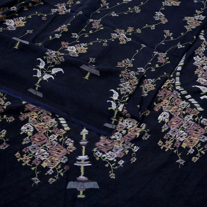 Indian Vintage Sari Gray & Blue Pure Silk Printed Saree 5yd Craft Fabric Sewing Floral Soft Dress Making Wrap used Quilting Crafting Upcycle