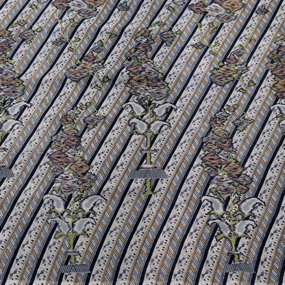 Indian Vintage Sari Gray & Blue Pure Silk Printed Saree 5yd Craft Fabric Sewing Floral Soft Dress Making Wrap used Quilting Crafting Upcycle