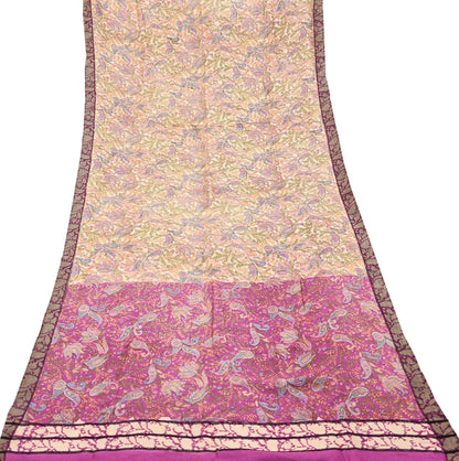 Indian Women Vintage Ivory & Pink Long Stole Pure Woolen Scarf Dupatta Scarves Printed Sarong Wrap Veil Hijab Shawl Soft