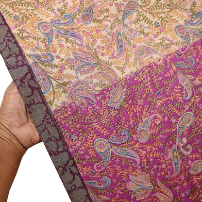 Indian Women Vintage Ivory & Pink Long Stole Pure Woolen Scarf Dupatta Scarves Printed Sarong Wrap Veil Hijab Shawl Soft