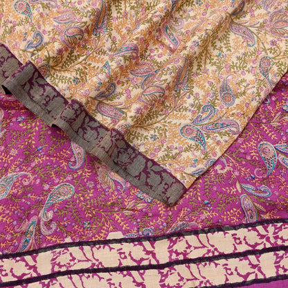 Indian Women Vintage Ivory & Pink Long Stole Pure Woolen Scarf Dupatta Scarves Printed Sarong Wrap Veil Hijab Shawl Soft