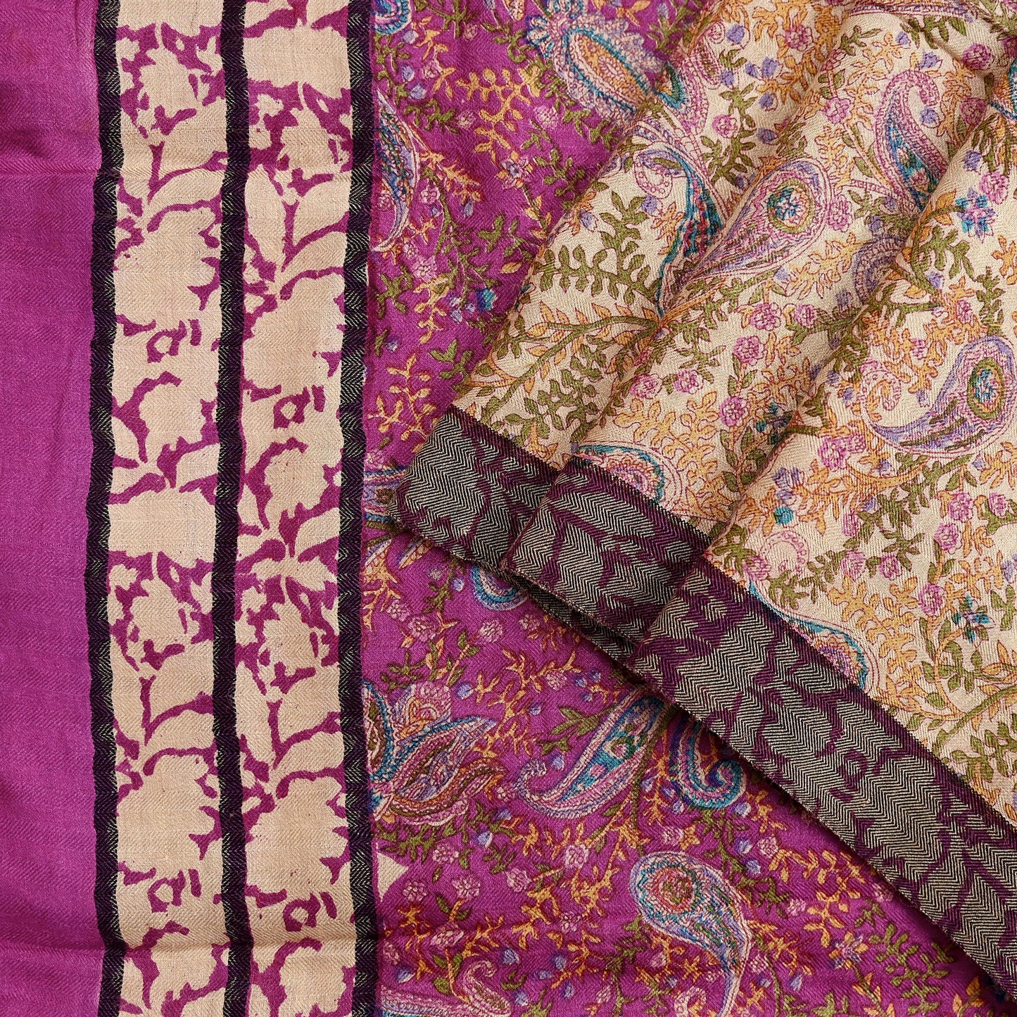 Indian Women Vintage Ivory & Pink Long Stole Pure Woolen Scarf Dupatta Scarves Printed Sarong Wrap Veil Hijab Shawl Soft