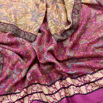 Indian Women Vintage Ivory & Pink Long Stole Pure Woolen Scarf Dupatta Scarves Printed Sarong Wrap Veil Hijab Shawl Soft