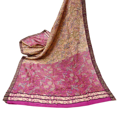 Indian Women Vintage Ivory & Pink Long Stole Pure Woolen Scarf Dupatta Scarves Printed Sarong Wrap Veil Hijab Shawl Soft