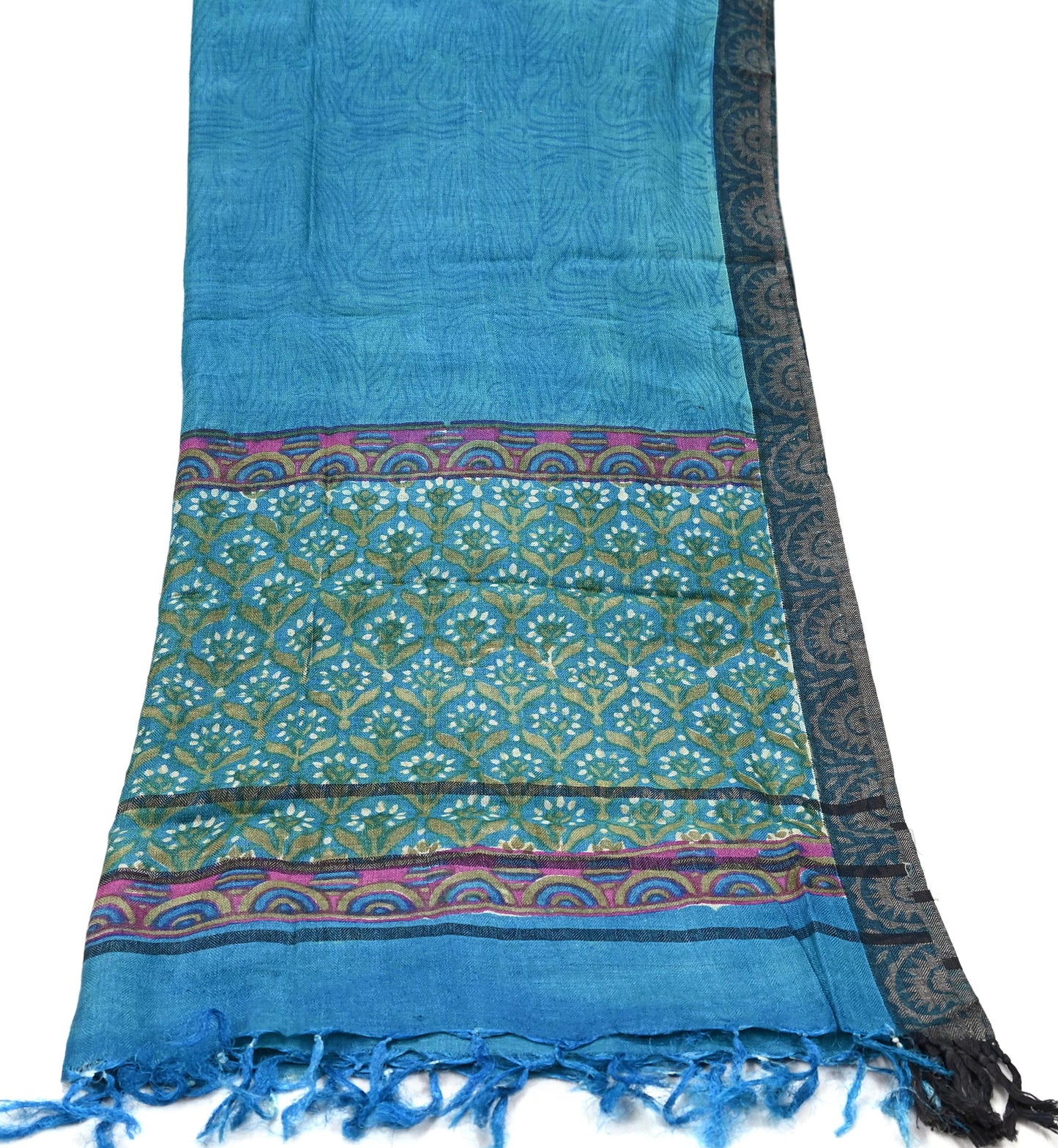 Indian Vintage Blue Long Stole Pure Woolen Scarf Dupatta Infinity Scarves Printed Sarong Wrap Craft Fabric Veil Hijab Shawl
