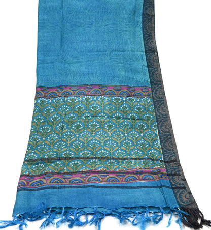 Indian Vintage Blue Long Stole Pure Woolen Scarf Dupatta Infinity Scarves Printed Sarong Wrap Craft Fabric Veil Hijab Shawl