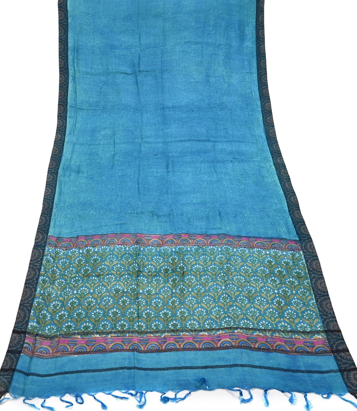 Indian Vintage Blue Long Stole Pure Woolen Scarf Dupatta Infinity Scarves Printed Sarong Wrap Craft Fabric Veil Hijab Shawl
