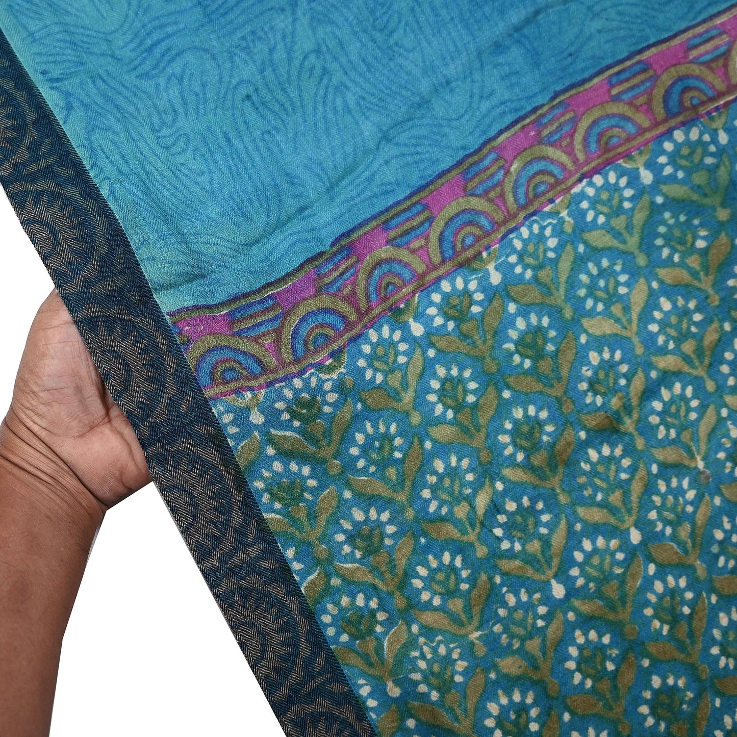 Indian Vintage Blue Long Stole Pure Woolen Scarf Dupatta Infinity Scarves Printed Sarong Wrap Craft Fabric Veil Hijab Shawl