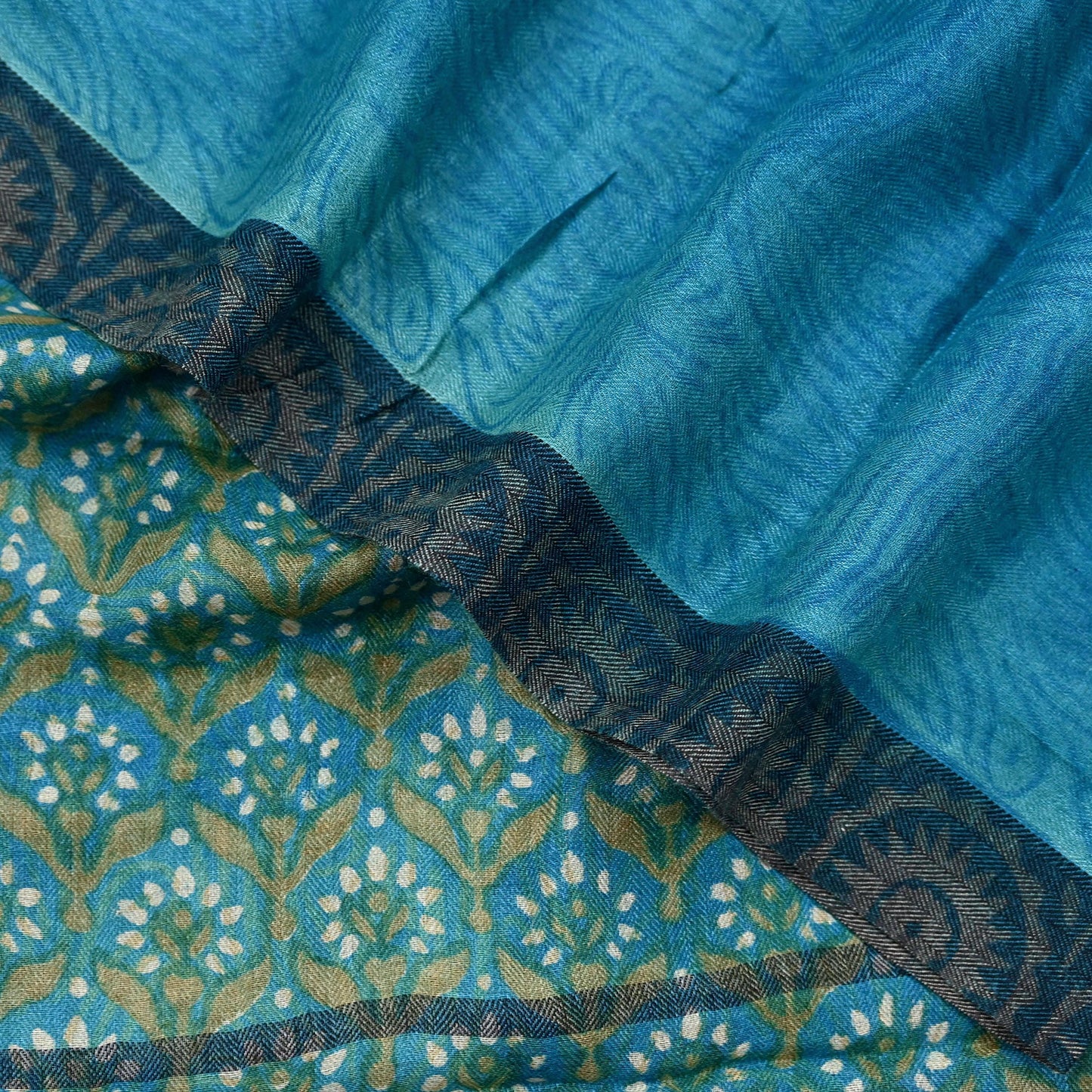 Indian Vintage Blue Long Stole Pure Woolen Scarf Dupatta Infinity Scarves Printed Sarong Wrap Craft Fabric Veil Hijab Shawl