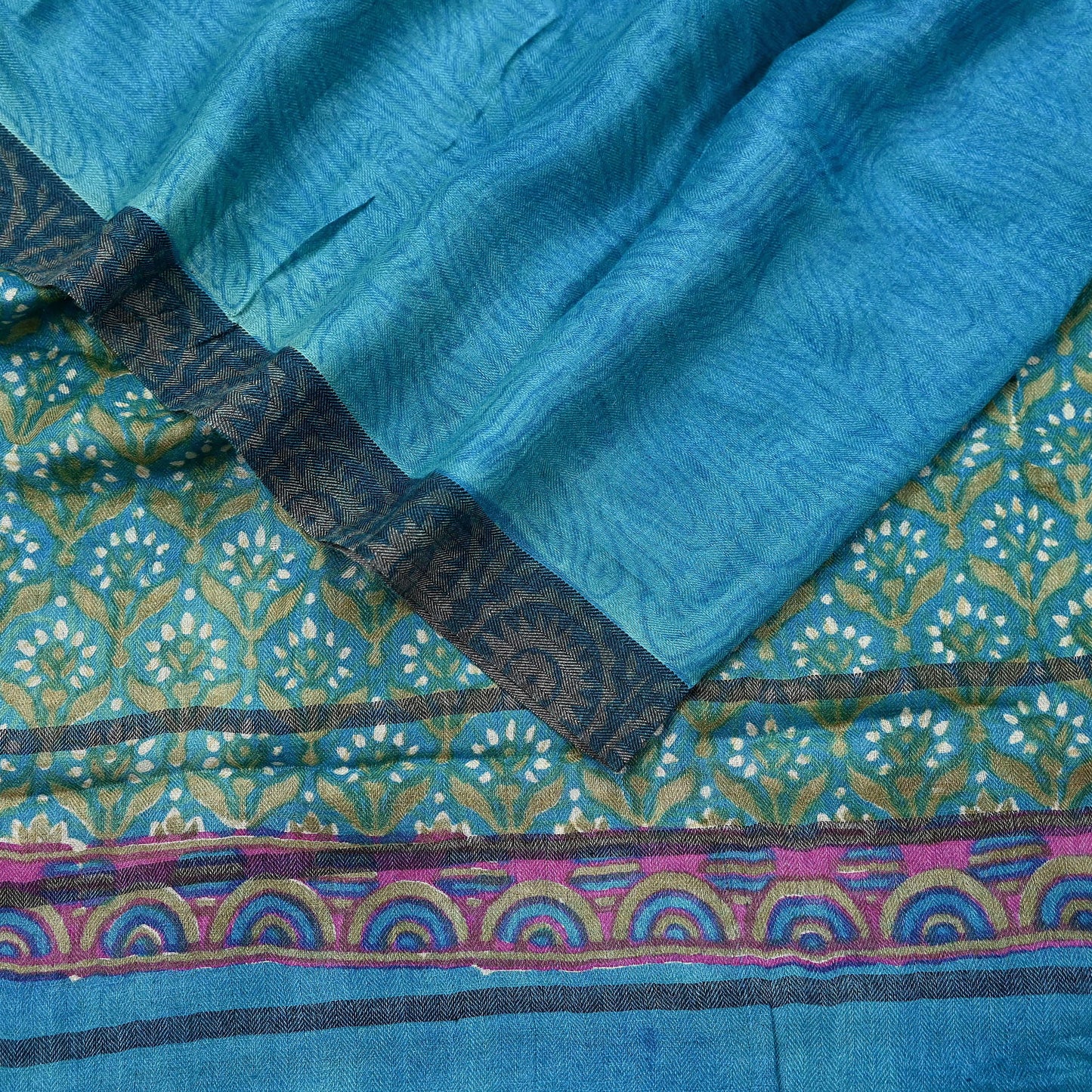 Indian Vintage Blue Long Stole Pure Woolen Scarf Dupatta Infinity Scarves Printed Sarong Wrap Craft Fabric Veil Hijab Shawl