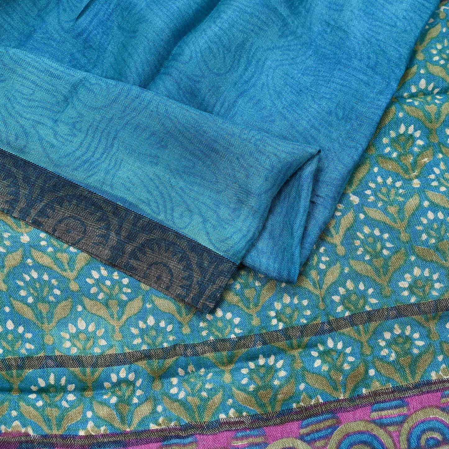 Indian Vintage Blue Long Stole Pure Woolen Scarf Dupatta Infinity Scarves Printed Sarong Wrap Craft Fabric Veil Hijab Shawl