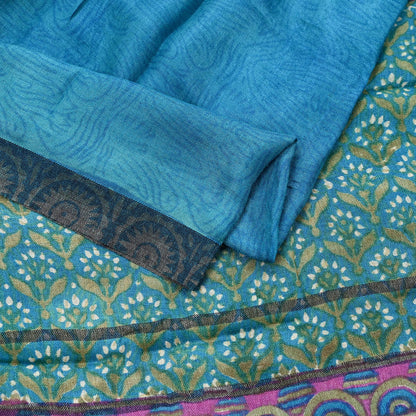 Indian Vintage Blue Long Stole Pure Woolen Scarf Dupatta Infinity Scarves Printed Sarong Wrap Craft Fabric Veil Hijab Shawl