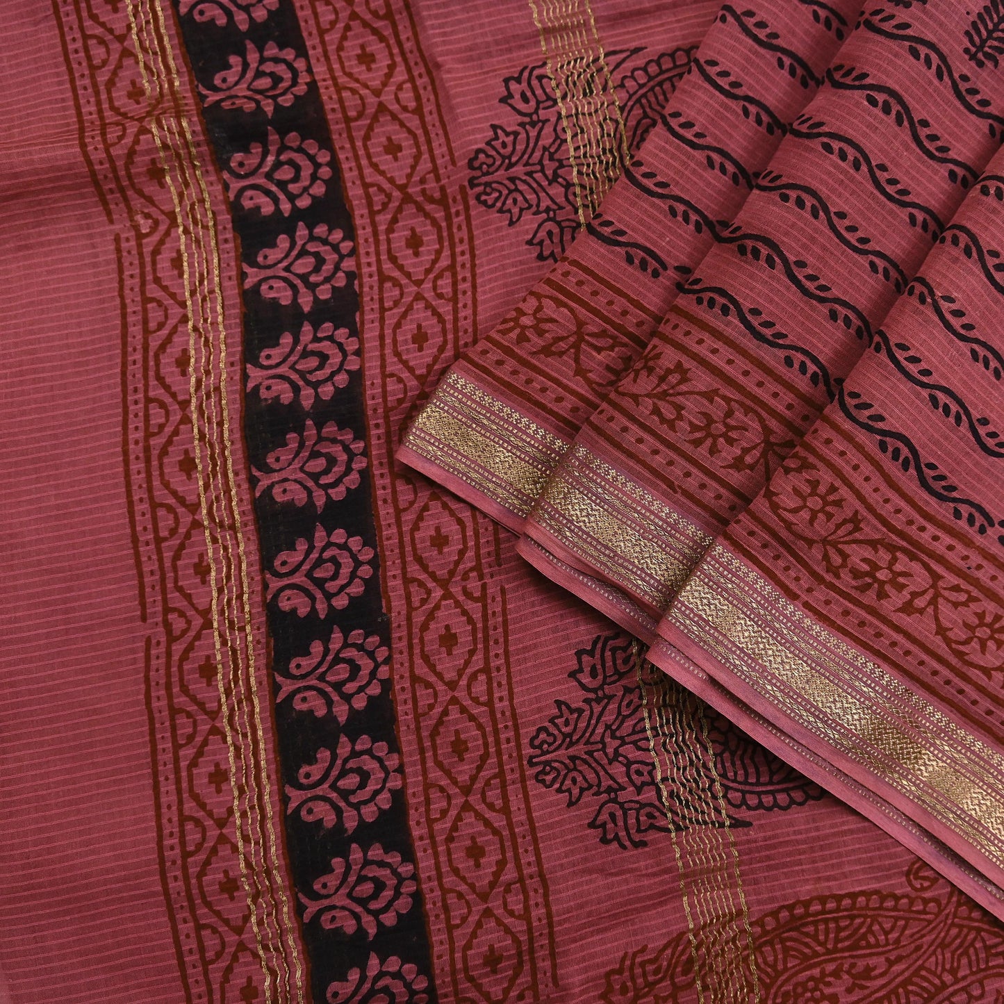 Indian Pink Vintage Dupatta Long Stole Block Print Pure Chanderi Silk Scarves Veil Golden Zari Soft Paisley Design