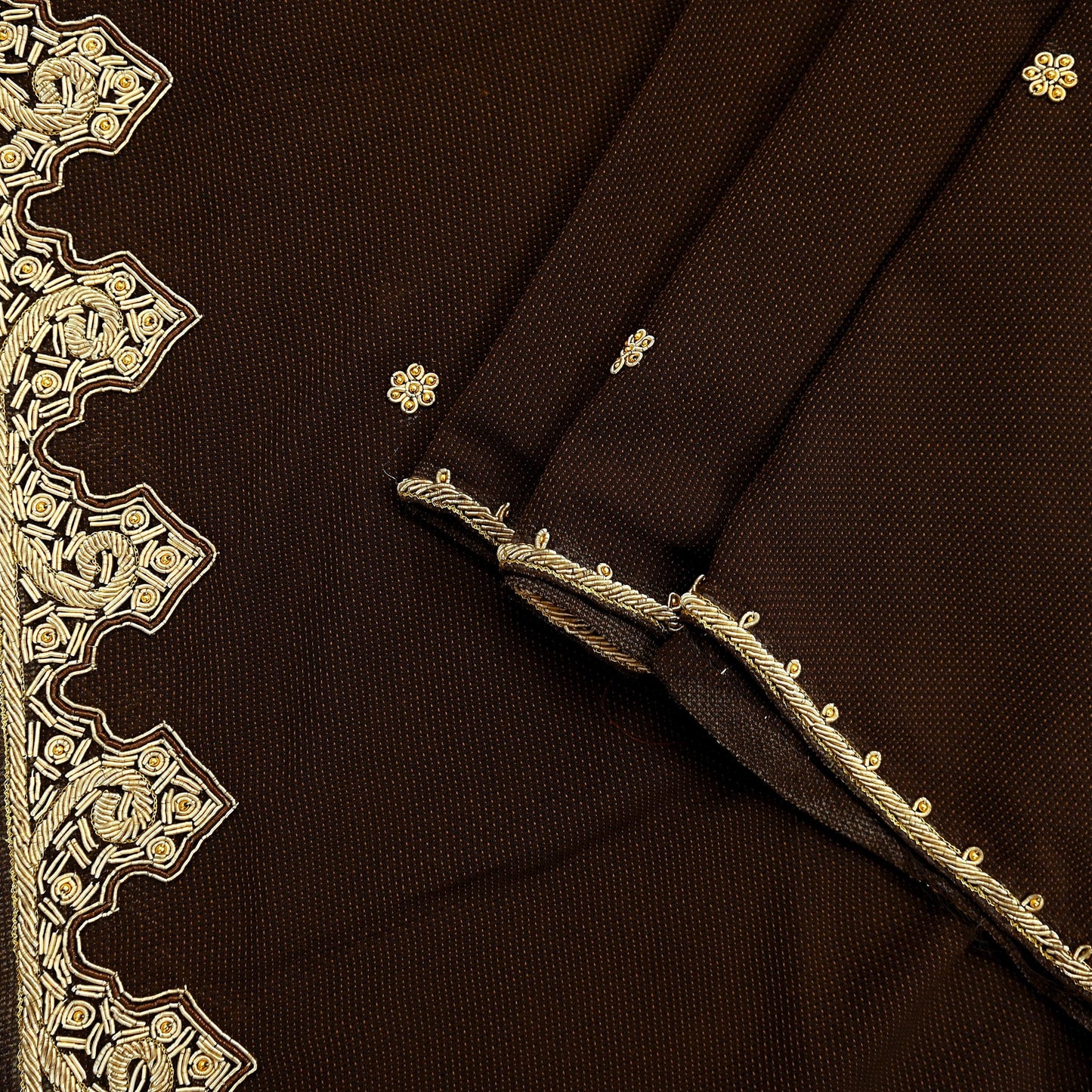 Indian Vintage Heavy Brown Dupatta Georgette Long Stole Hand Embroidered Veil Scarf Zardozi/Dabka