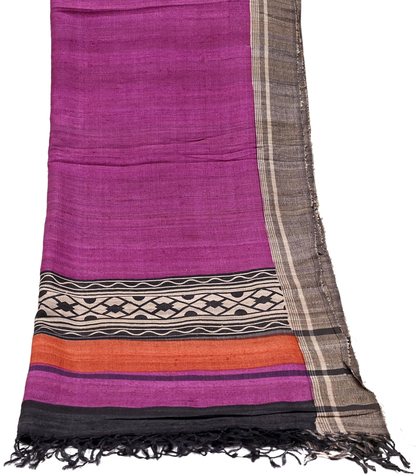 Indian Vintage Purple Dupatta Long Stole 100% Pure Khadi Silk Hand Woven/ Printed Scarves Veil Scarf Wrap Hippie Fringes