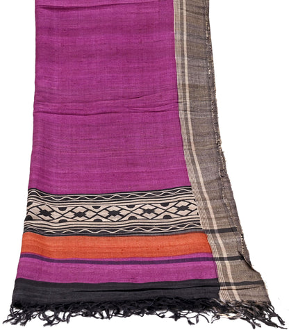 Indian Vintage Purple Dupatta Long Stole 100% Pure Khadi Silk Hand Woven/ Printed Scarves Veil Scarf Wrap Hippie Fringes