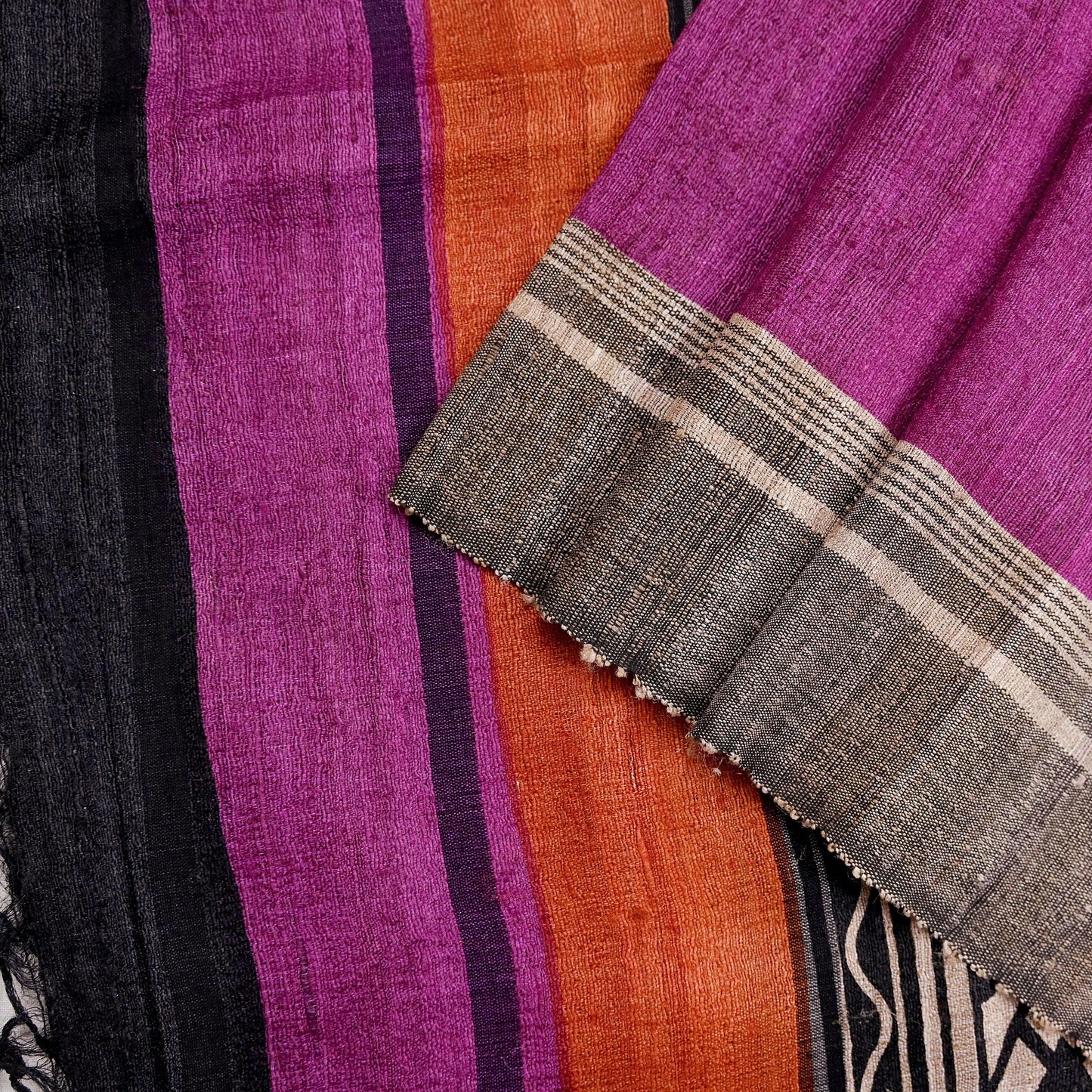 Indian Vintage Purple Dupatta Long Stole 100% Pure Khadi Silk Hand Woven/ Printed Scarves Veil Scarf Wrap Hippie Fringes