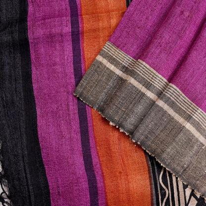 Indian Vintage Purple Dupatta Long Stole 100% Pure Khadi Silk Hand Woven/ Printed Scarves Veil Scarf Wrap Hippie Fringes