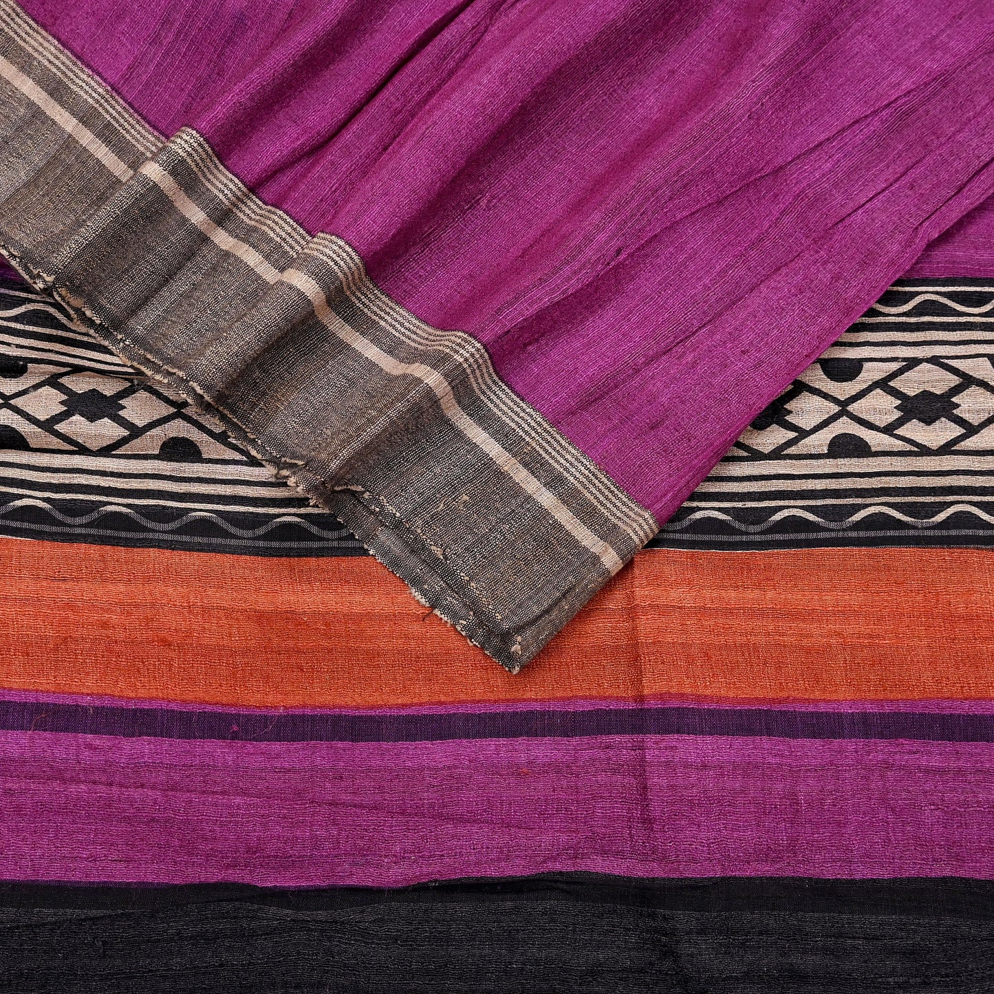 Indian Vintage Purple Dupatta Long Stole 100% Pure Khadi Silk Hand Woven/ Printed Scarves Veil Scarf Wrap Hippie Fringes