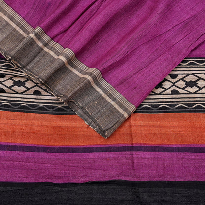 Indian Vintage Purple Dupatta Long Stole 100% Pure Khadi Silk Hand Woven/ Printed Scarves Veil Scarf Wrap Hippie Fringes