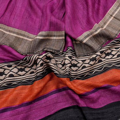 Indian Vintage Purple Dupatta Long Stole 100% Pure Khadi Silk Hand Woven/ Printed Scarves Veil Scarf Wrap Hippie Fringes