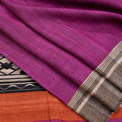 Indian Vintage Purple Dupatta Long Stole 100% Pure Khadi Silk Hand Woven/ Printed Scarves Veil Scarf Wrap Hippie Fringes