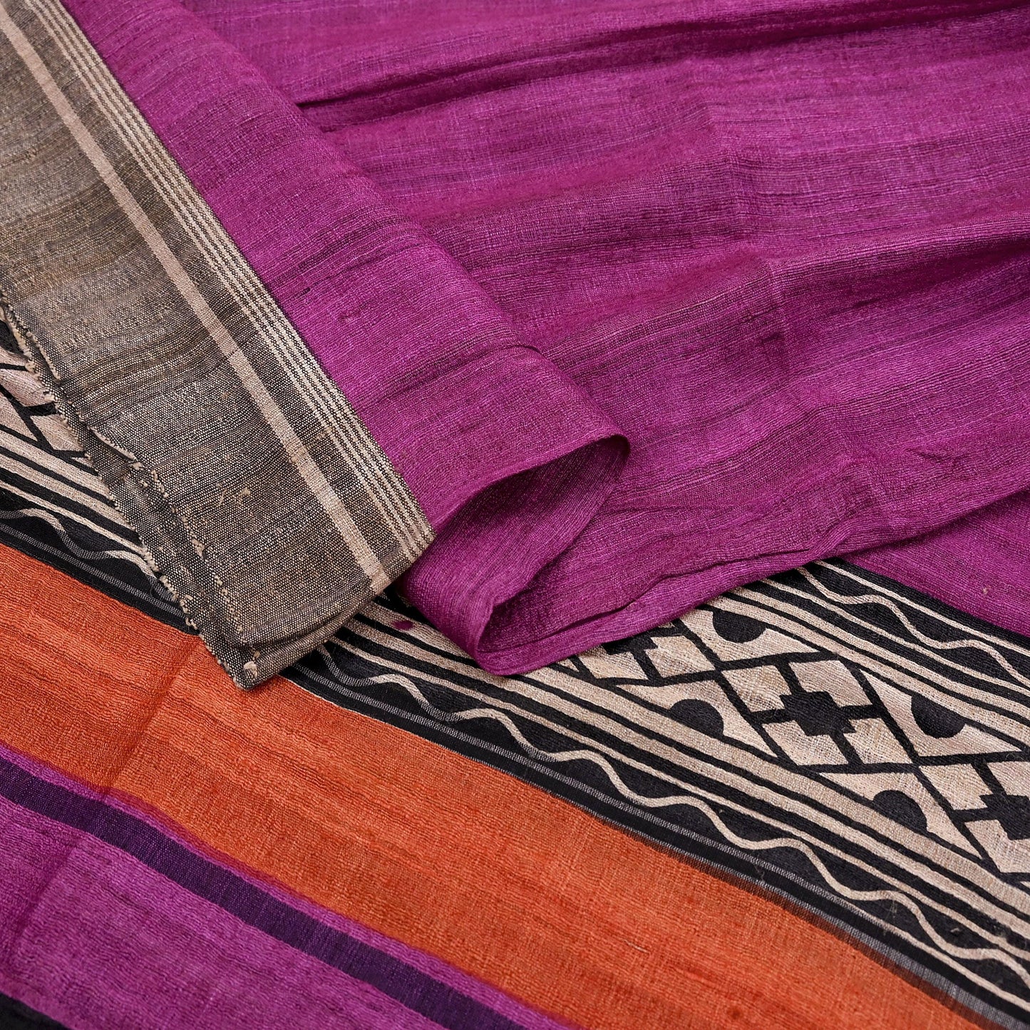 Indian Vintage Purple Dupatta Long Stole 100% Pure Khadi Silk Hand Woven/ Printed Scarves Veil Scarf Wrap Hippie Fringes