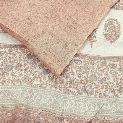 Indian Vintage Ivory & Brown Sarees Pure Cotton Printed Sari 5yd Sewing Craft Fabric DressMaking Soft Crafting Quilting Upcycle Border